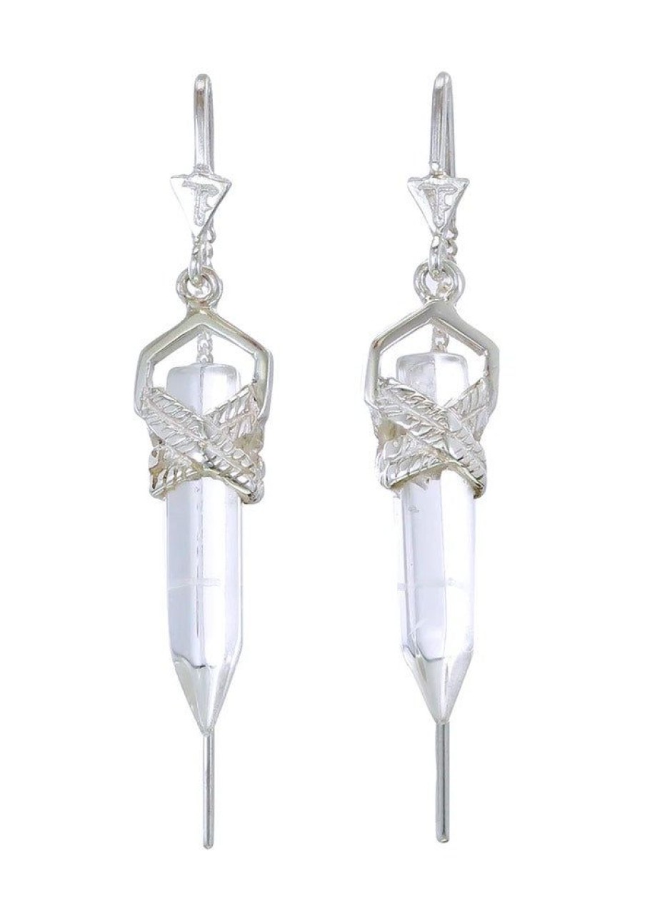 Accessories Tiger Frame Silver Jewels | Tiger Frame Silver Rope Bezel Earrings - Quartz