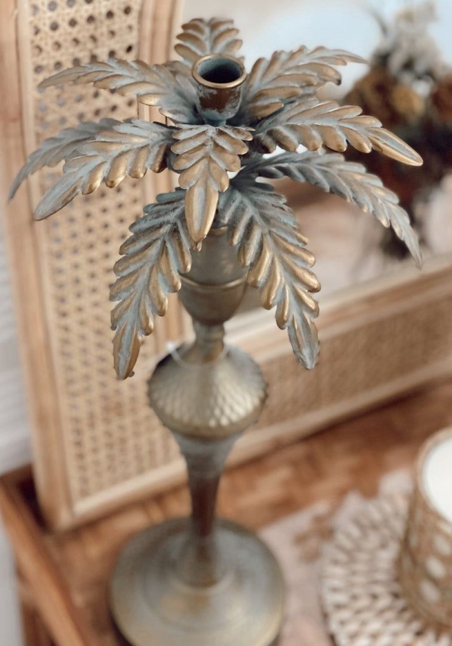 Homewares LaVida Trading | Palm Candle Holder - Brass