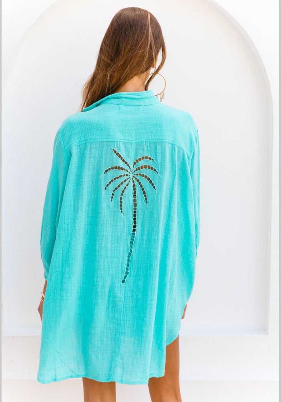 Fashion Cabo Tops | 3 Palms Shirt- Turquoise Presale