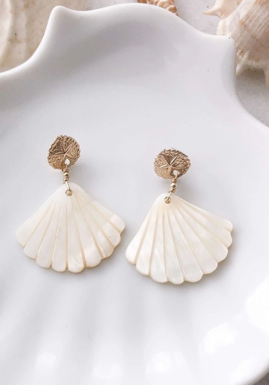 Accessories Lunarsea Earrings | Gold Sand Dollar & Pearl Shell Earrings