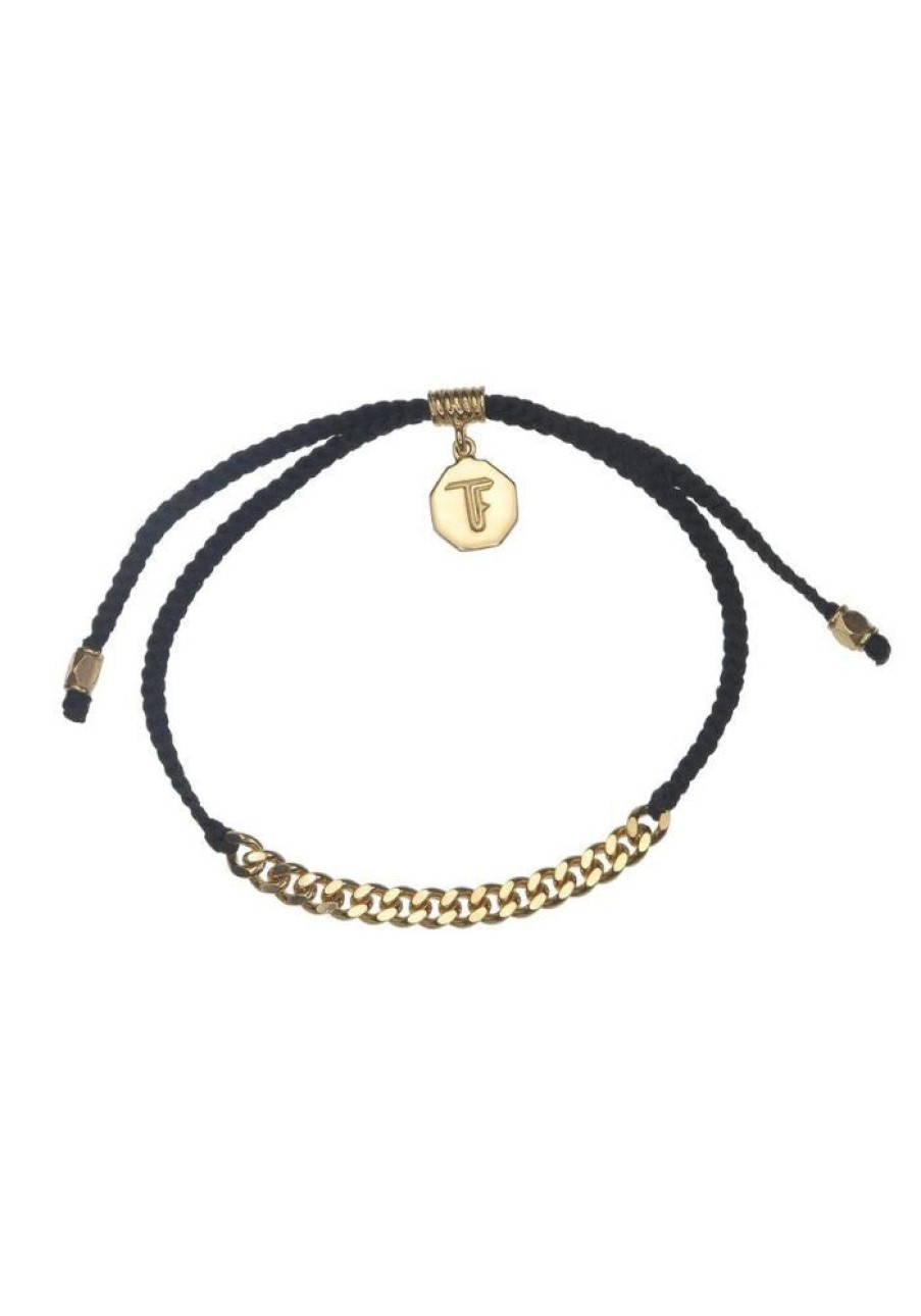 Accessories Tiger Frame Bracelets | Tiger Frame Simple Chain & Cord Gold Bracelet- Black