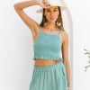 Fashion Cabo Tops | Tahnee Shirred Crop - Sea Green