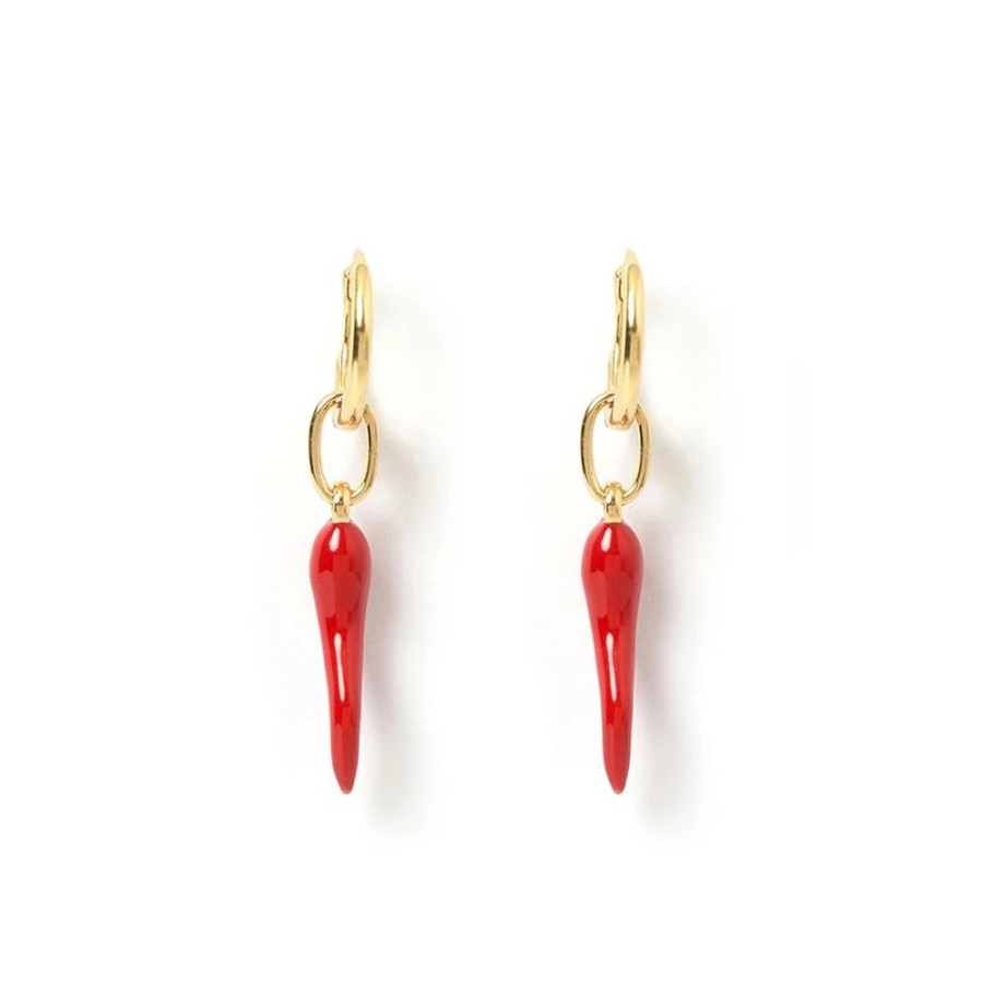 Accessories Arms Of Eve Gold Jewels | Cornicello Red Double Charm Earring