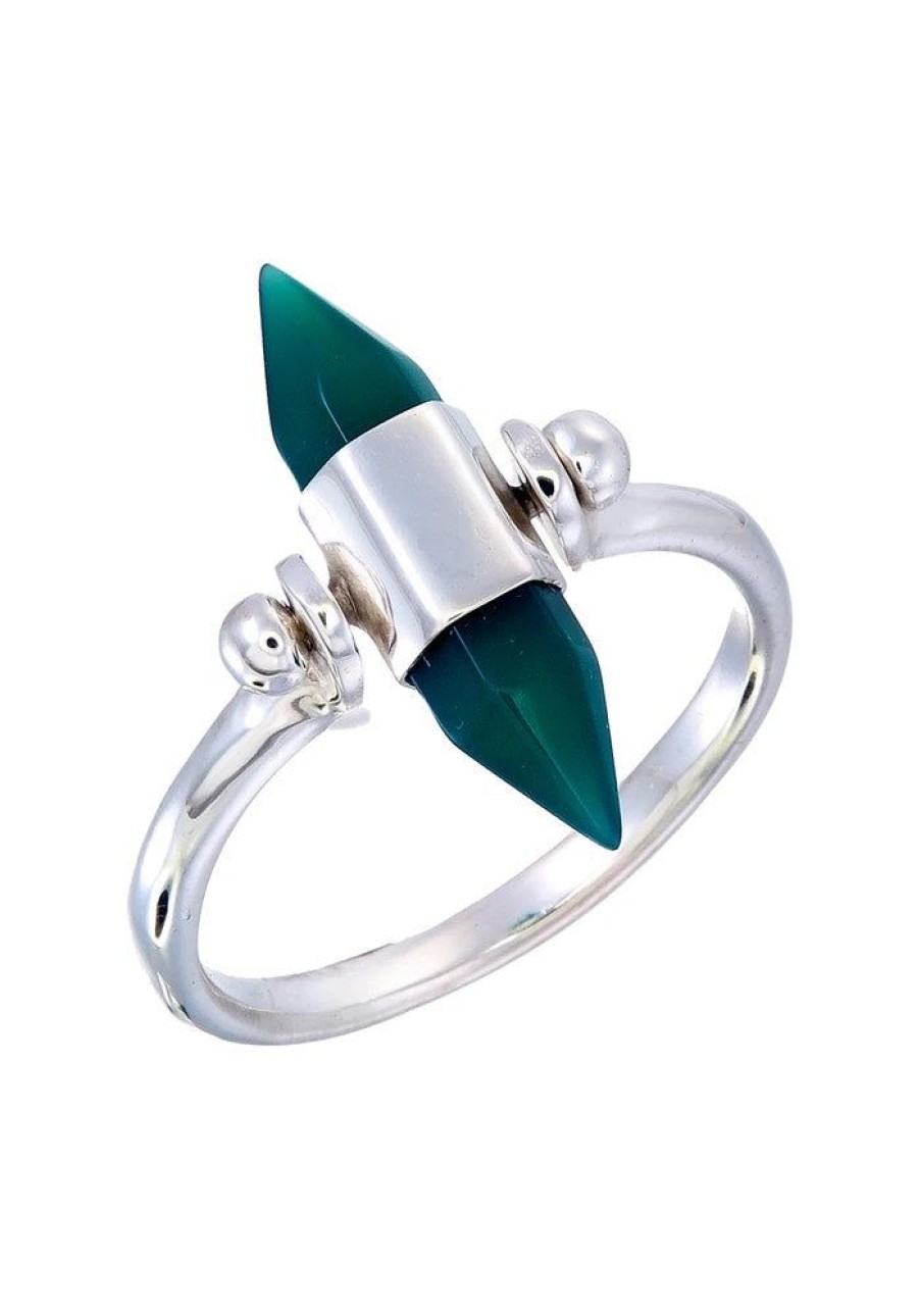 Accessories Tiger Frame Rings | Tiger Frame Silver Green Onyx Swivel Ring