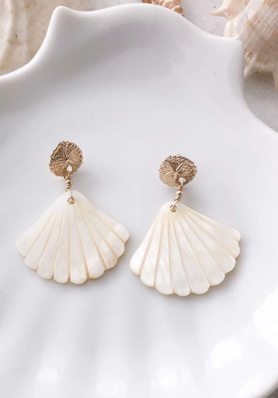 Accessories Lunarsea Gold Jewels | Gold Sand Dollar & Pearl Shell Earrings