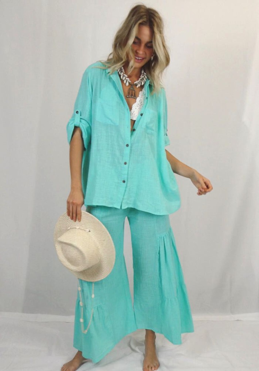 Fashion Cabo Gypsy Tops | Coral Sea Shirt - Turquoise