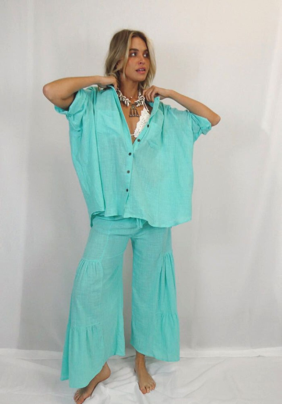 Fashion Cabo Gypsy Tops | Coral Sea Shirt - Turquoise