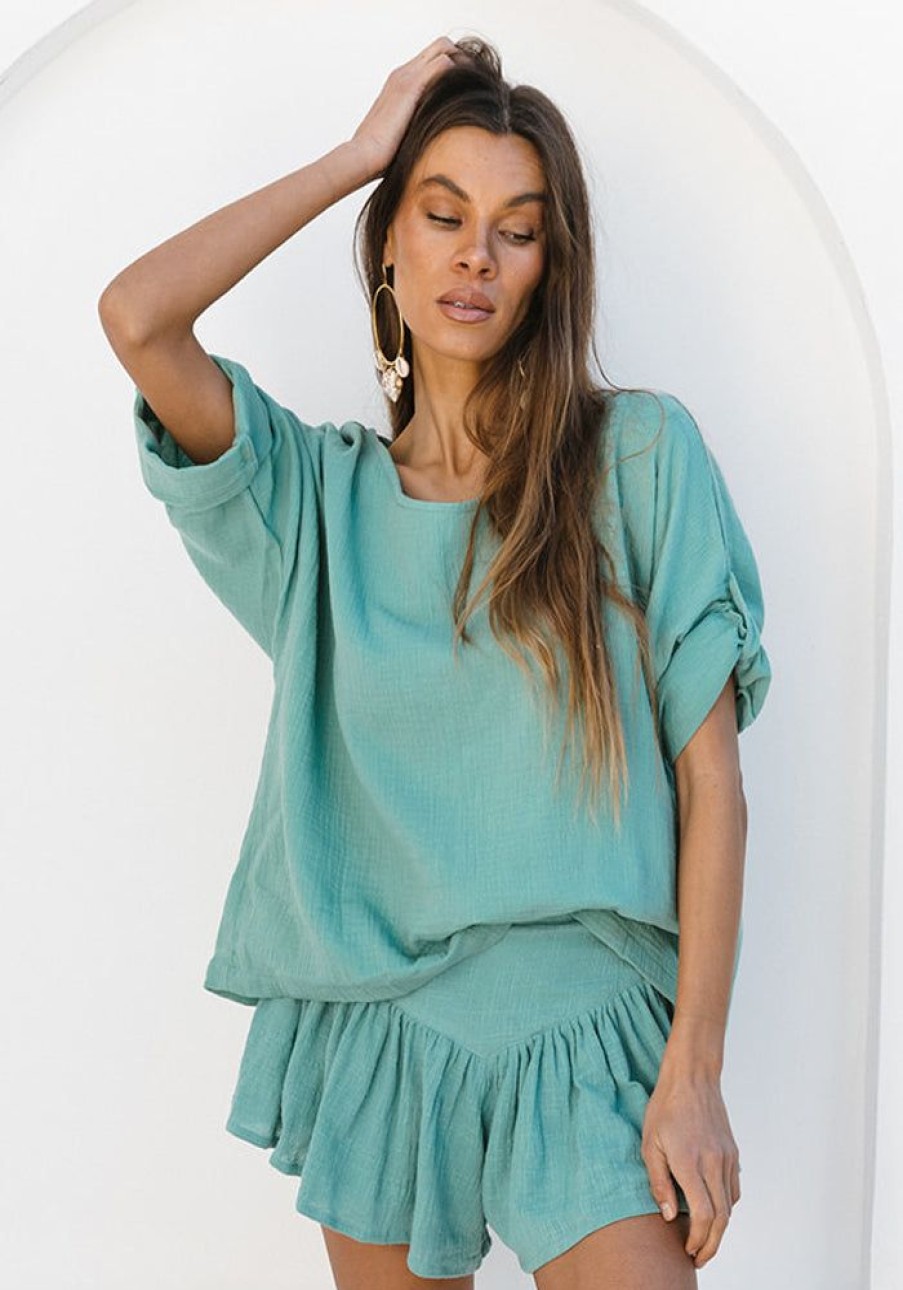 Fashion Cabo Tops | Slouchy Oversized Top - Sea Green