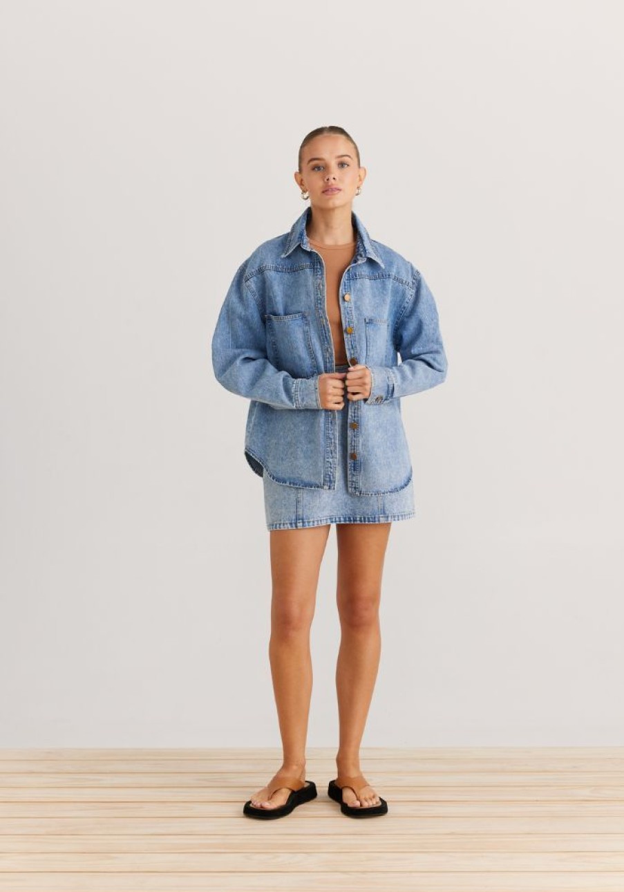 Fashion Daisy Says Kimonos & Jackets | Defender Shirt- Washed Denim