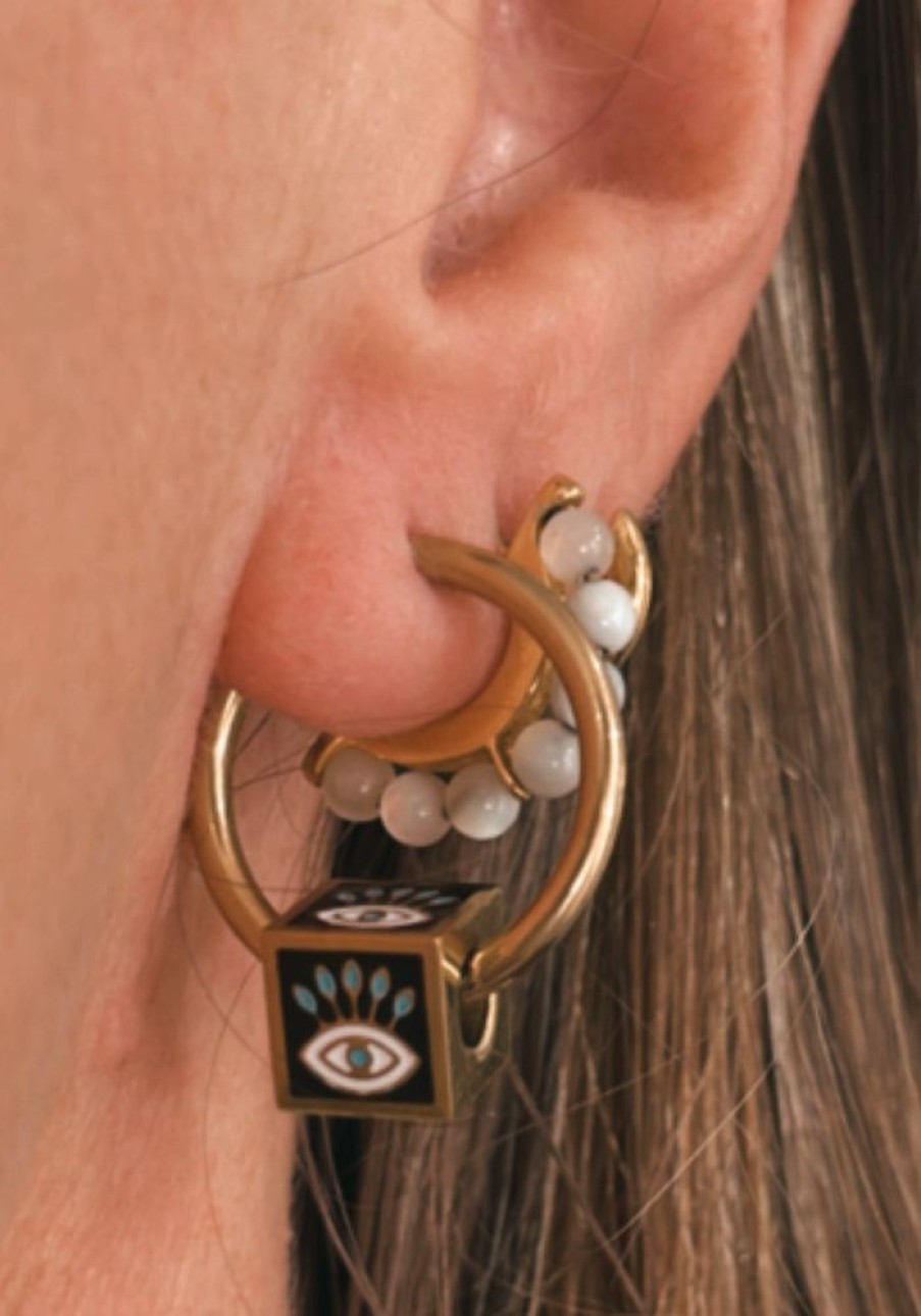 Accessories White Bohemian Earrings | Evil Eye Hoops- 2 Colours