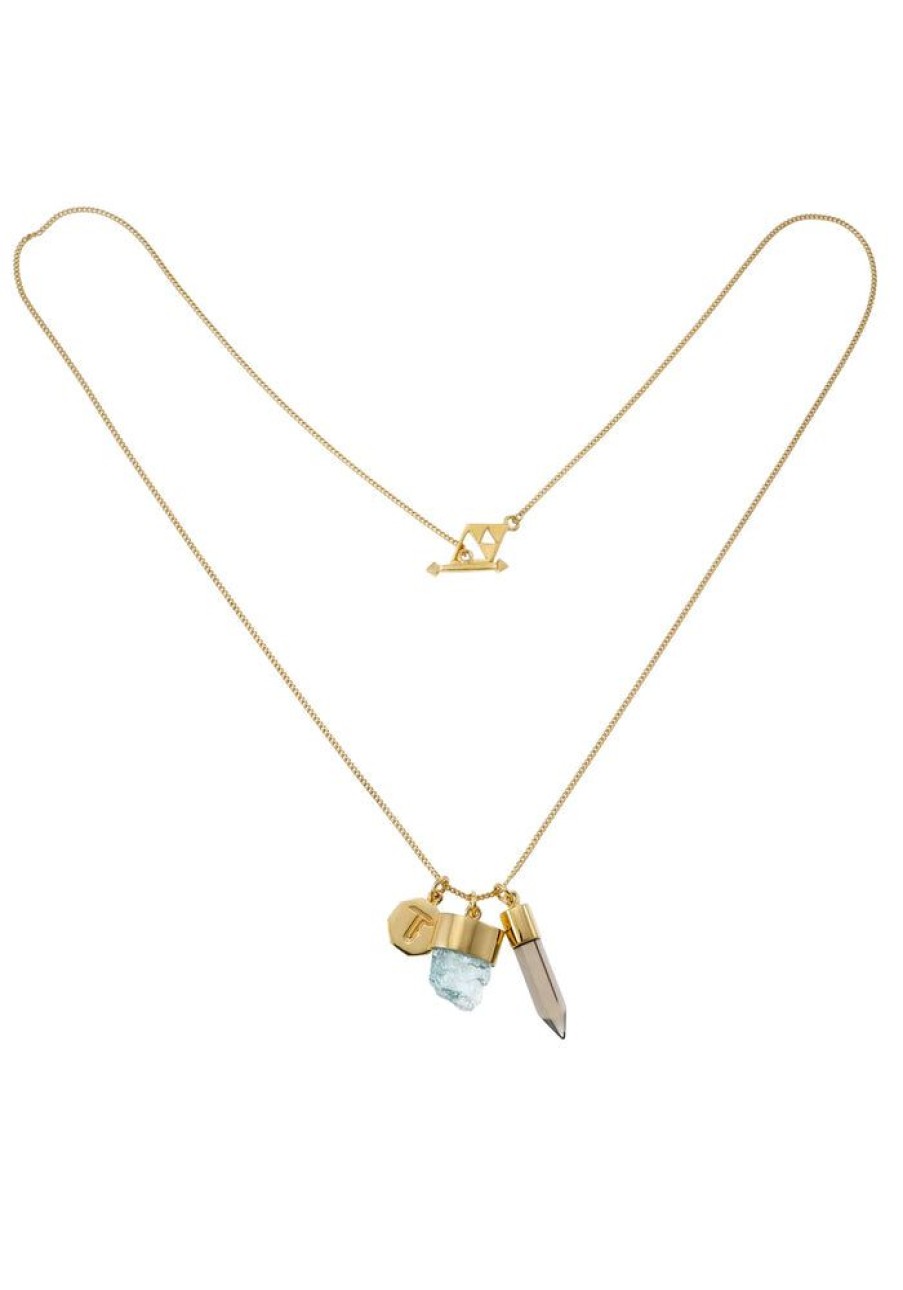 Accessories Tiger Frame Gold Jewels | Tiger Frame Charm Aquamarine & Smokey Qtz Necklace