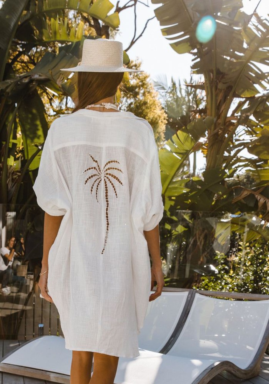 Fashion Cabo Mini Dress | 3 Palm Shirt Dress- White Presale