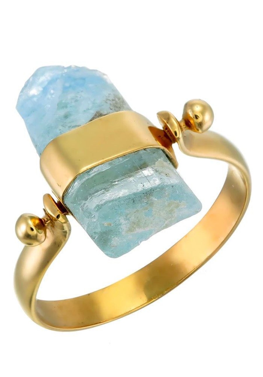 Accessories Tiger Frame Rings | Tiger Frame Gold Aquamarine Swivel Ring