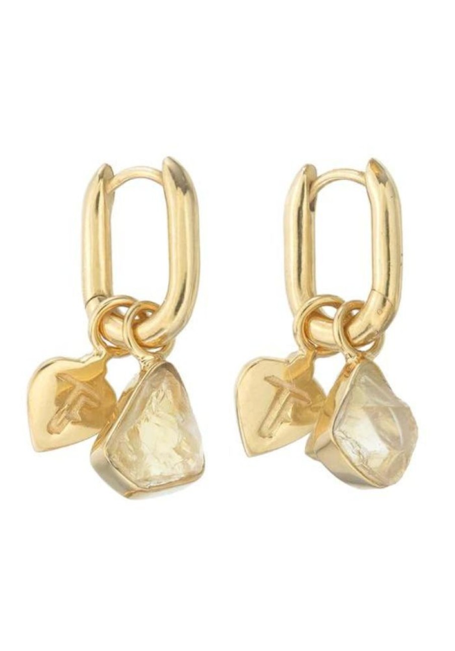 Accessories Tiger Frame Gold Jewels | Tiger Frame Rough Gem Oval Hoops-Citrine