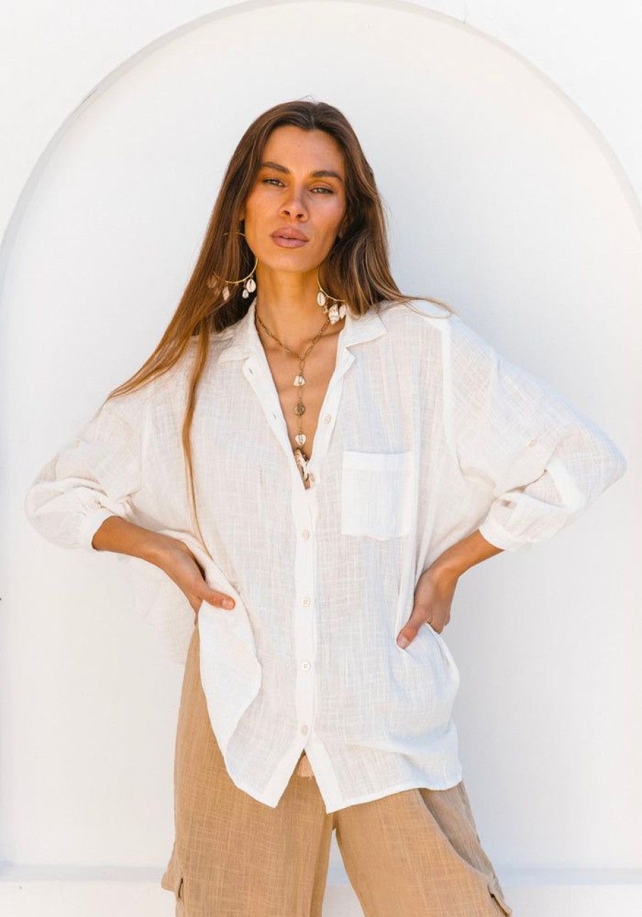 Fashion Cabo Tops | Coral Sea Shirt - White