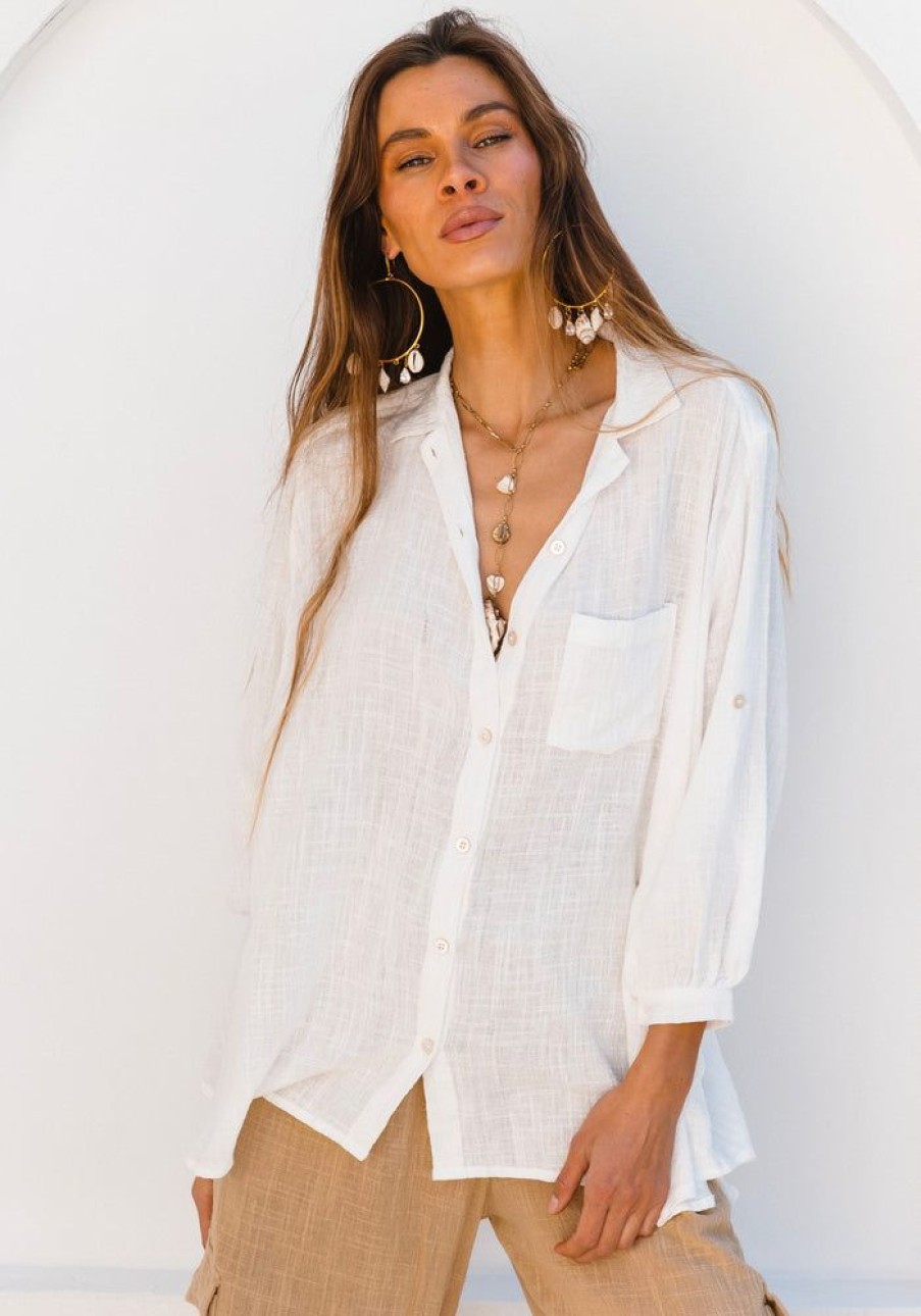 Fashion Cabo Tops | Coral Sea Shirt - White