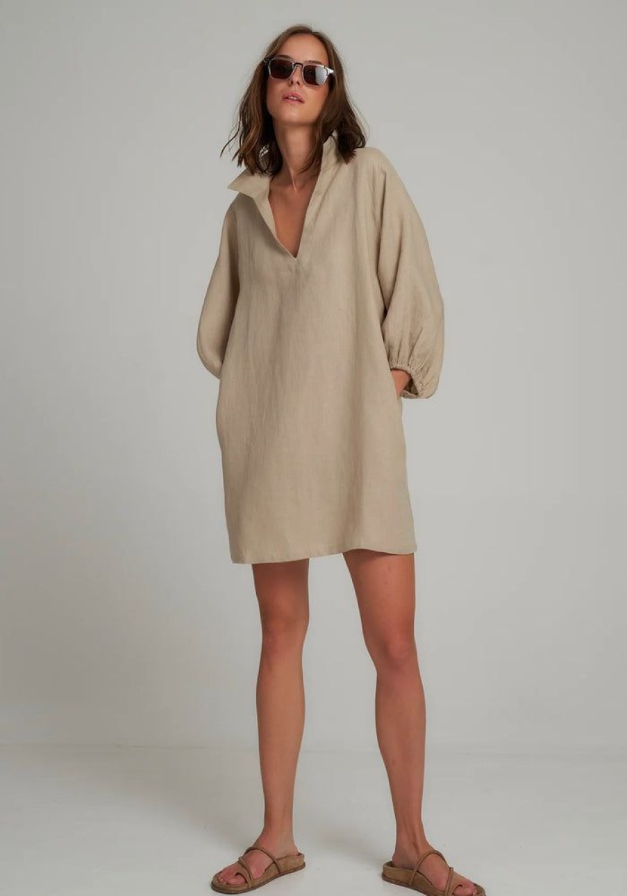 Fashion Lilya Mini Dress | Uma Linen Dress - Sand