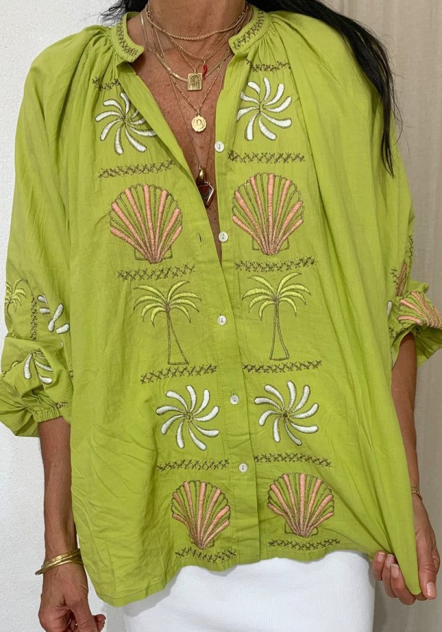 Fashion Isla Sol Tops | Tropis Beach Blouse - Lime