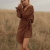 Fashion Opia Mini Dress | Ingrid Wrap Mini- Cocoa