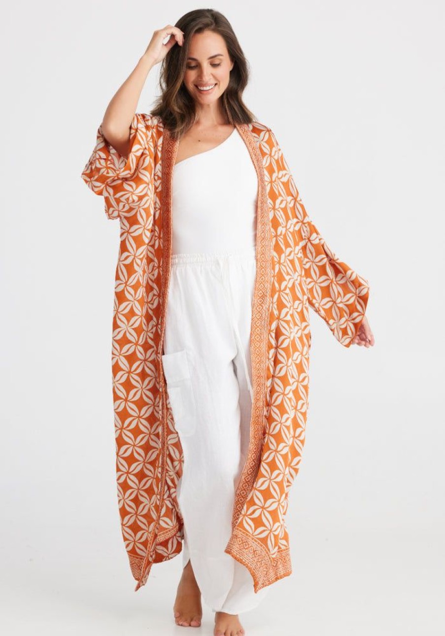 Fashion Holiday Kimonos & Jackets | Long Kimono- Frangipani