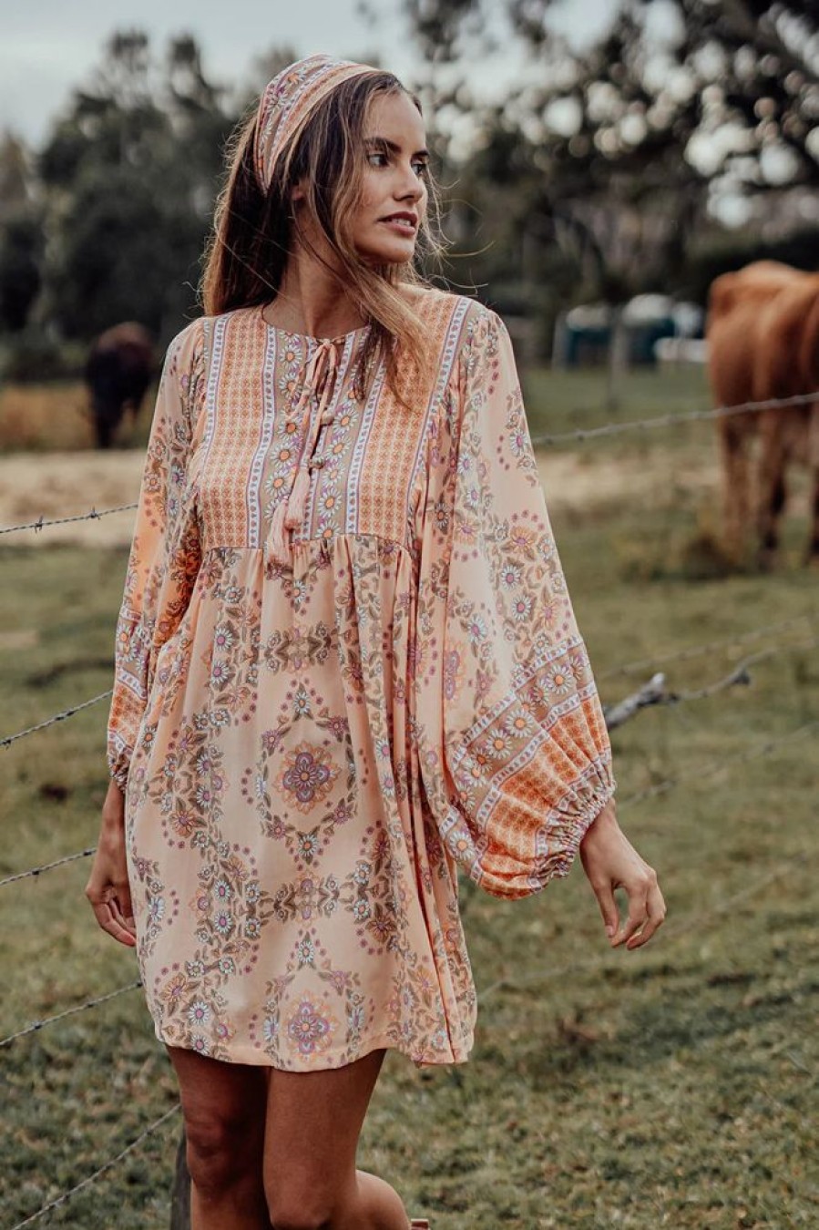 Fashion Love St the label Mini Dress | Savanna Smock Dress- Peach