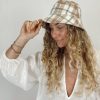 Accessories Lilya Hats + Scarves | Linen Buckethat - Green Sand Check