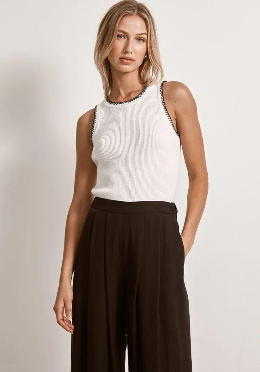 Fashion Mon Renn Tops | Connect Knit Singlet- Off White/Black