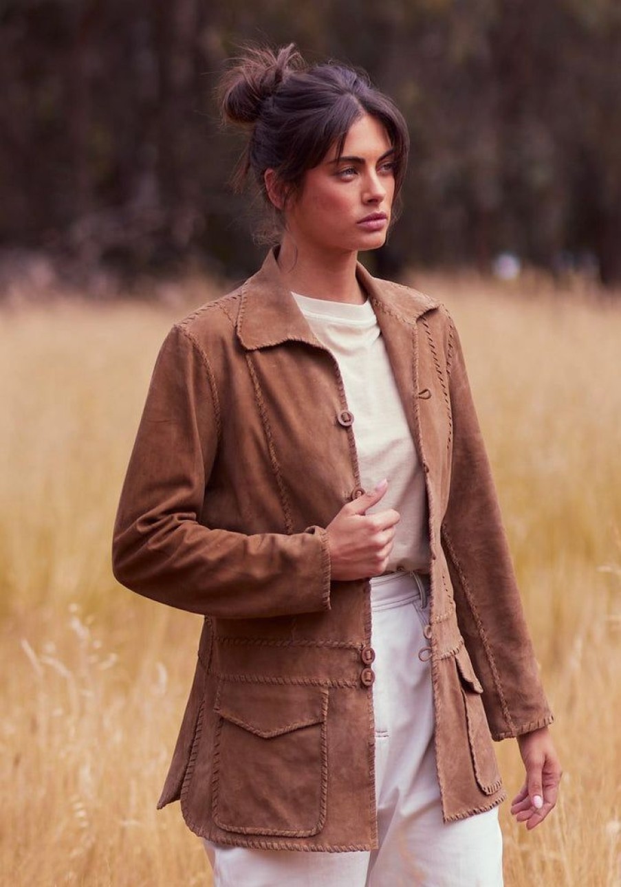 Fashion Talisman Tops | Freedom Suede Jacket- Tan