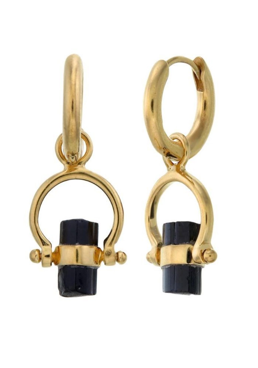 Accessories Tiger Frame Gold Jewels | Tiger Frame Sunday Swivel Hoops- Black Tourmaline