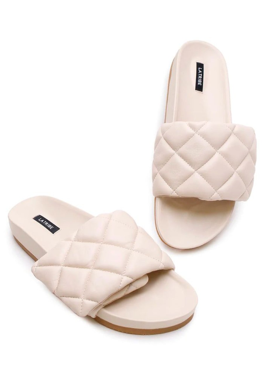 Accessories LA Tribe Sandals & Slides | Quilted Slide - Cream