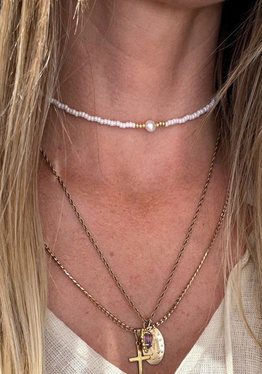 Accessories NP Rocks Jewellery Necklaces | Bahama Seed Bead Pearl Choker - Natural