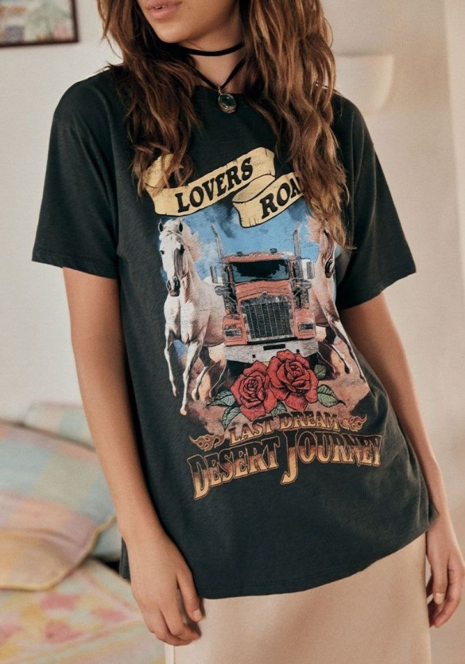 Fashion Spell Tops | Lovers Road Biker Tee - Charcoal