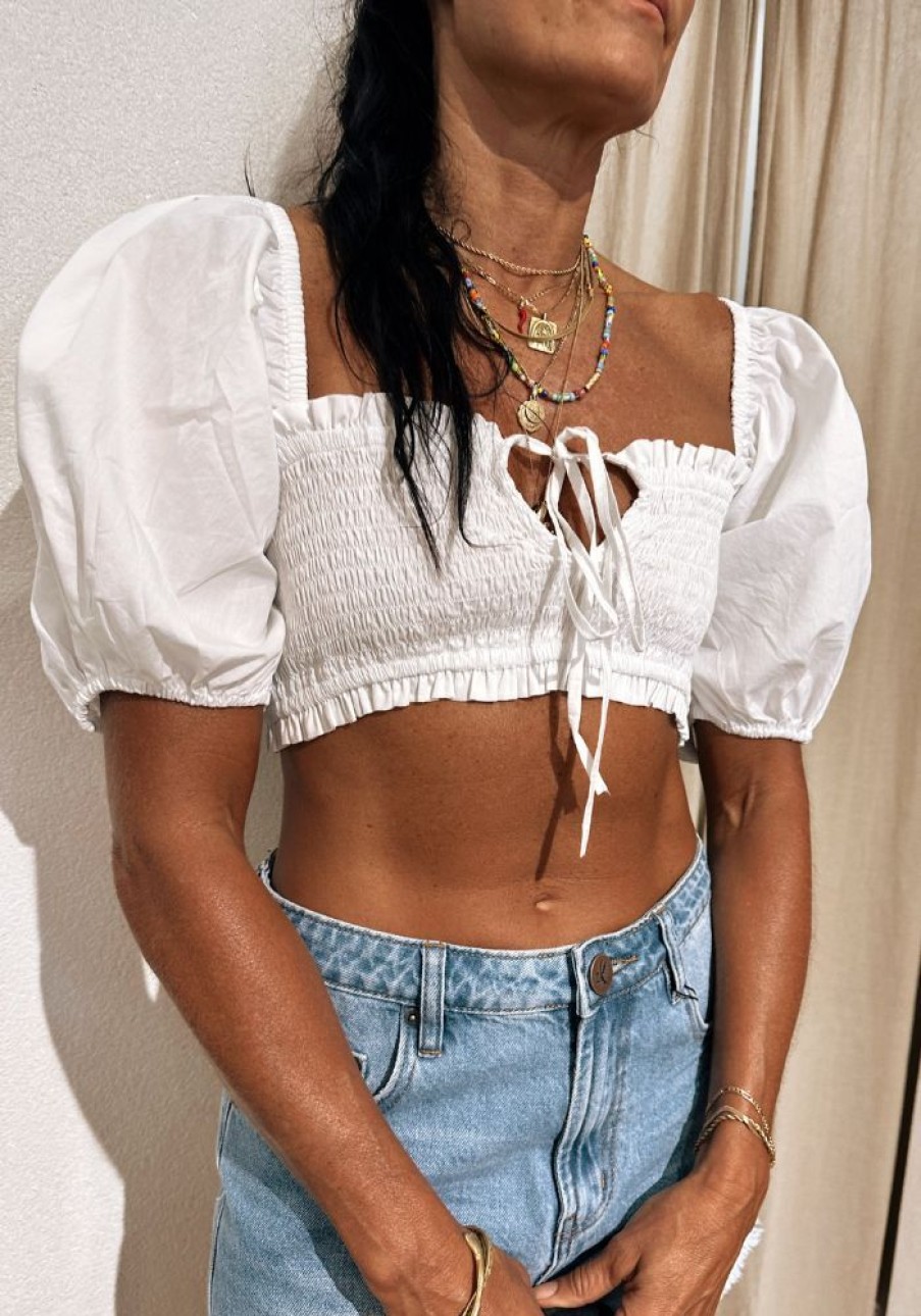 Fashion Lilya Tops | Toffee Crop Top- White