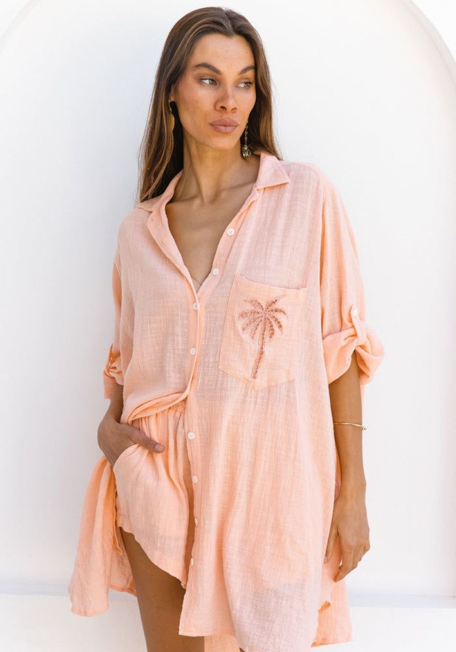 Fashion Cabo Mini Dress | 3 Palm Shirt Dress- Grapefruit Presale