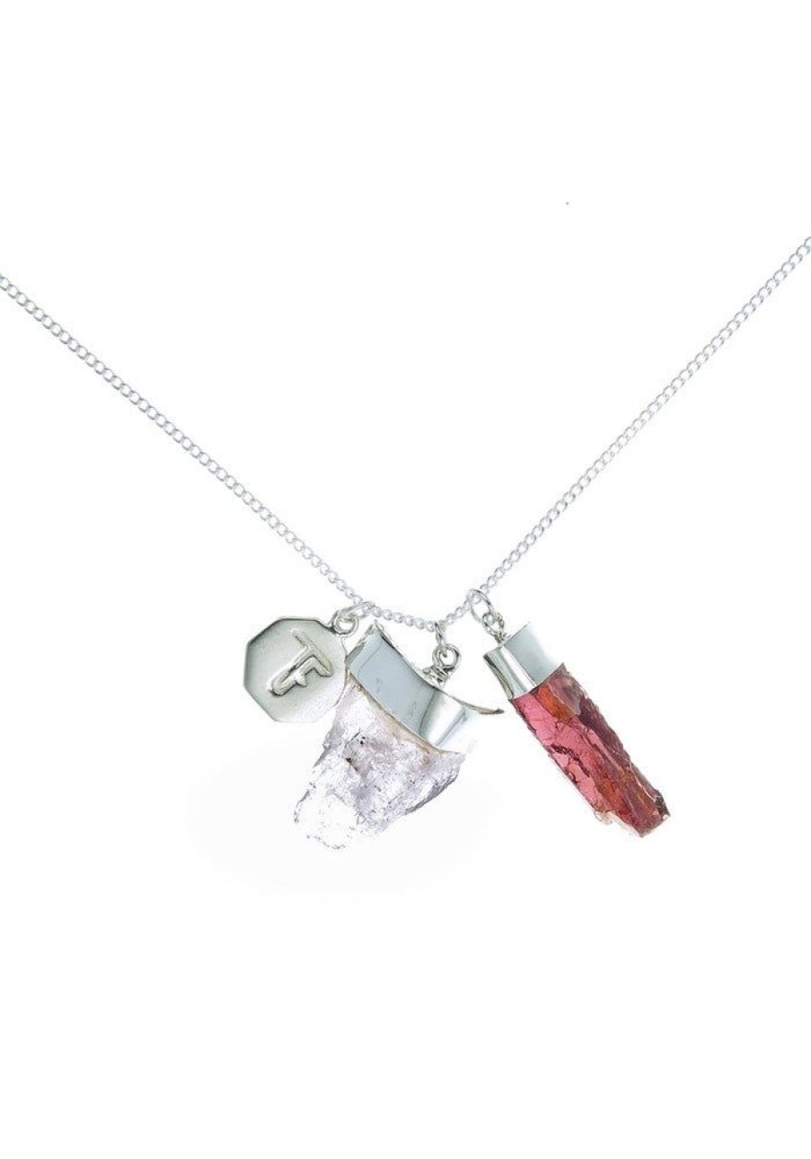 Accessories Tiger Frame Necklaces | Tiger Frame Silver Morganite/Garnet Charm Necklace