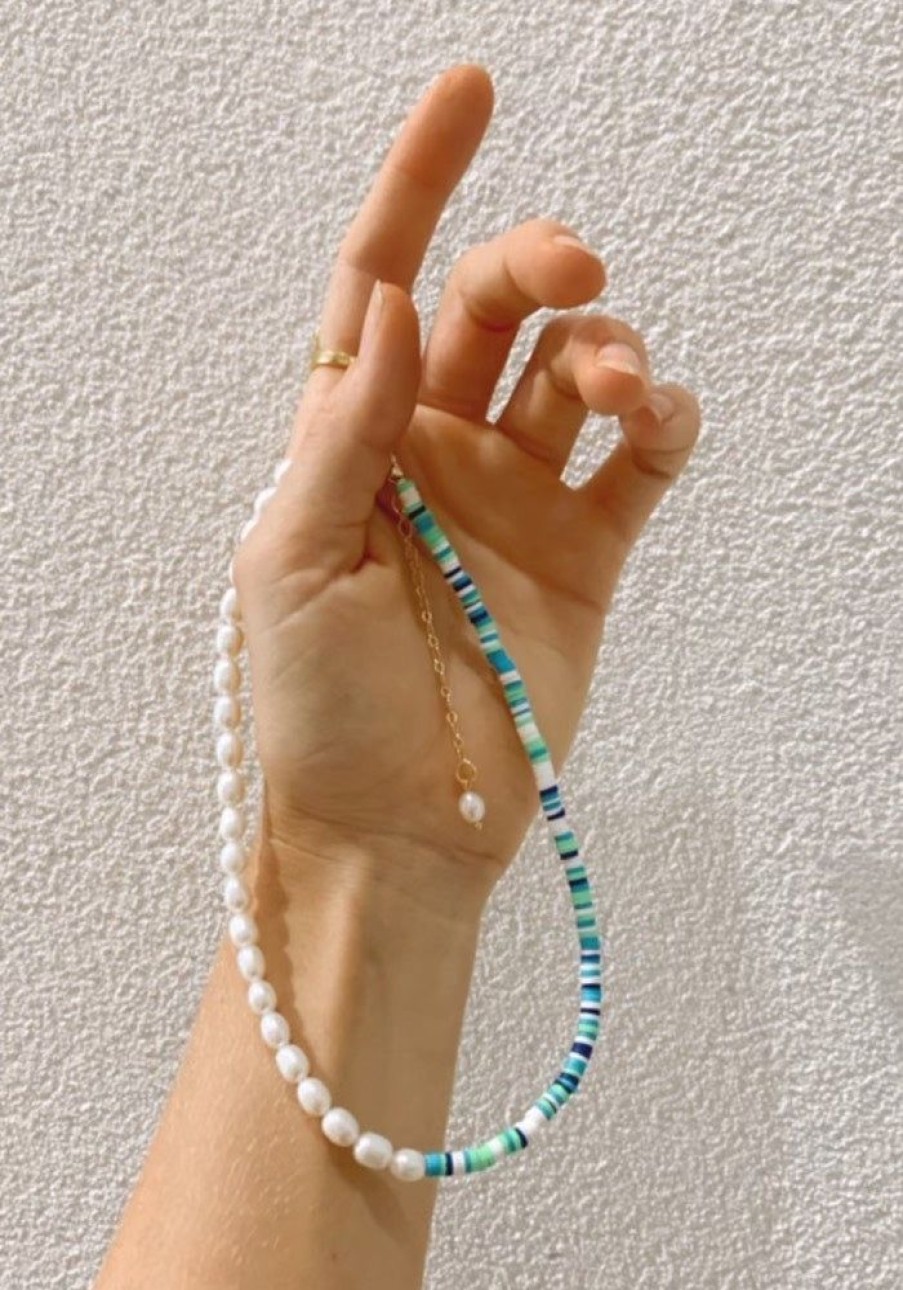 Accessories NP Rocks Jewellery Necklaces | Cuba Mini Pearl Beaded Necklace Blue Green