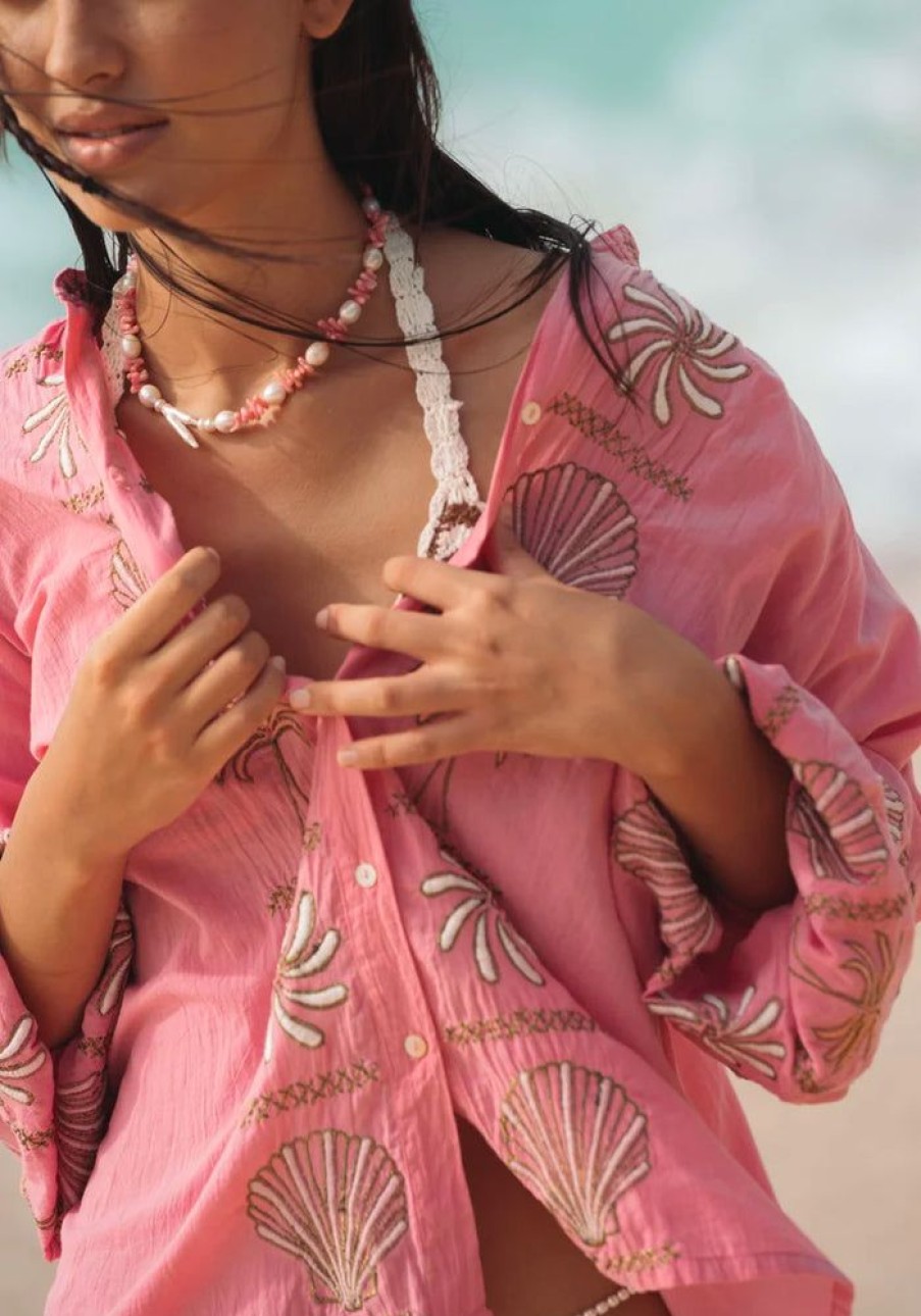 Fashion Isla Sol Tops | Tropis Beach Blouse - Guava