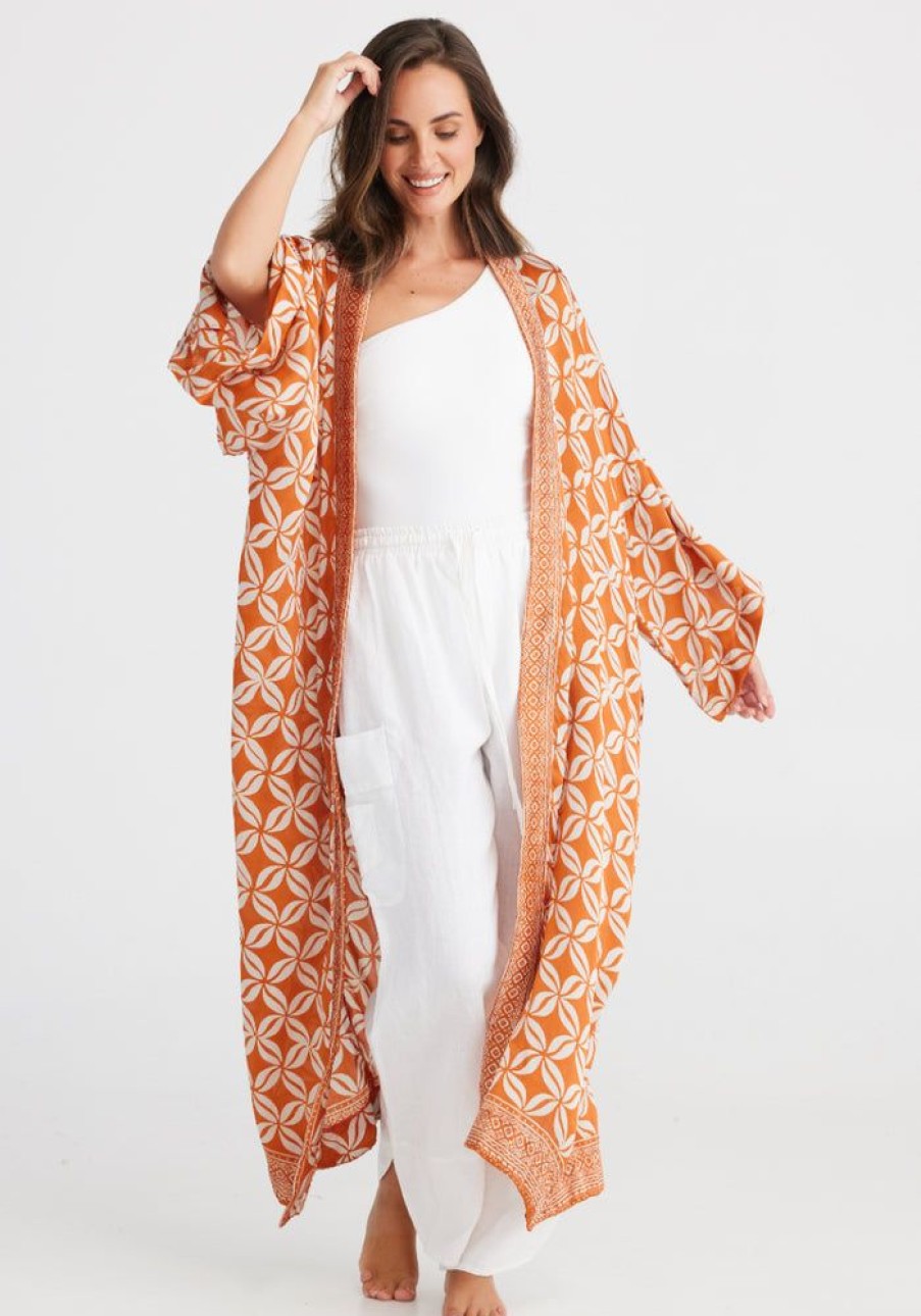 Fashion Holiday Tops | Long Kimono- Frangipani