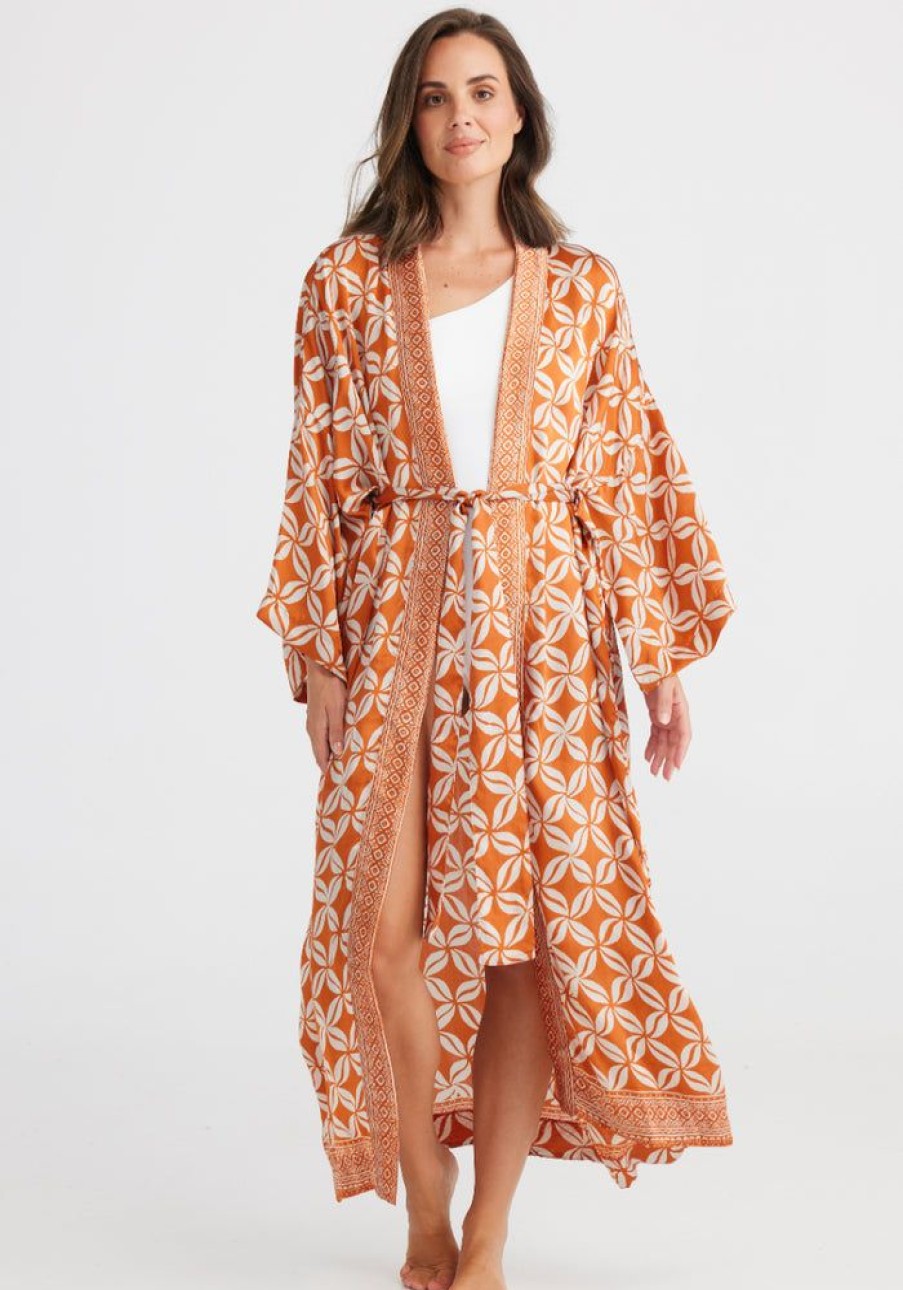 Fashion Holiday Tops | Long Kimono- Frangipani