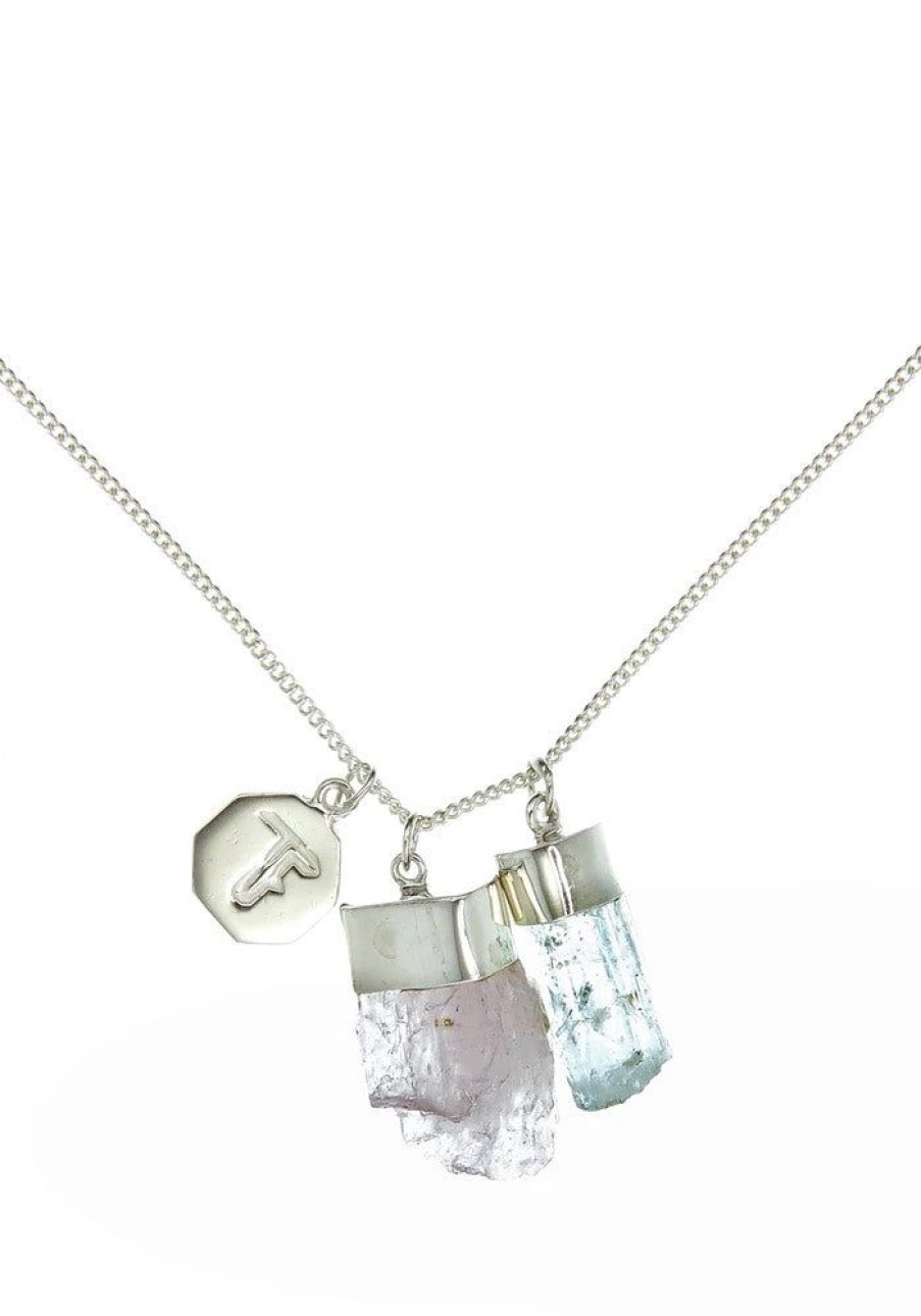 Accessories Tiger Frame Necklaces | Tiger Frame Silver Aquamarine/Kunzite Charm Necklace