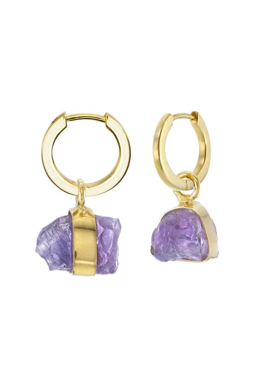 Accessories Tiger Frame Earrings | Tiger Frame Gold Mini Rough Gem - Amethyst