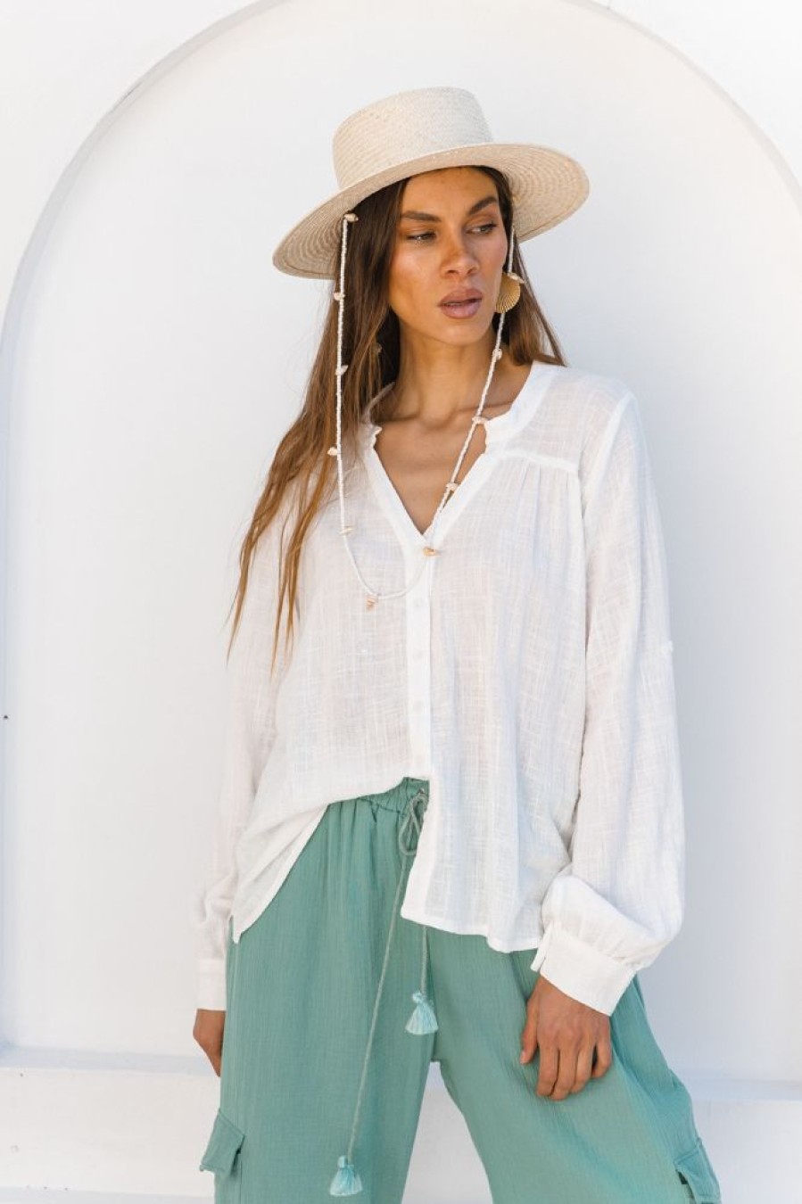 Fashion Cabo Gypsy Tops | Coastline Shirt - White