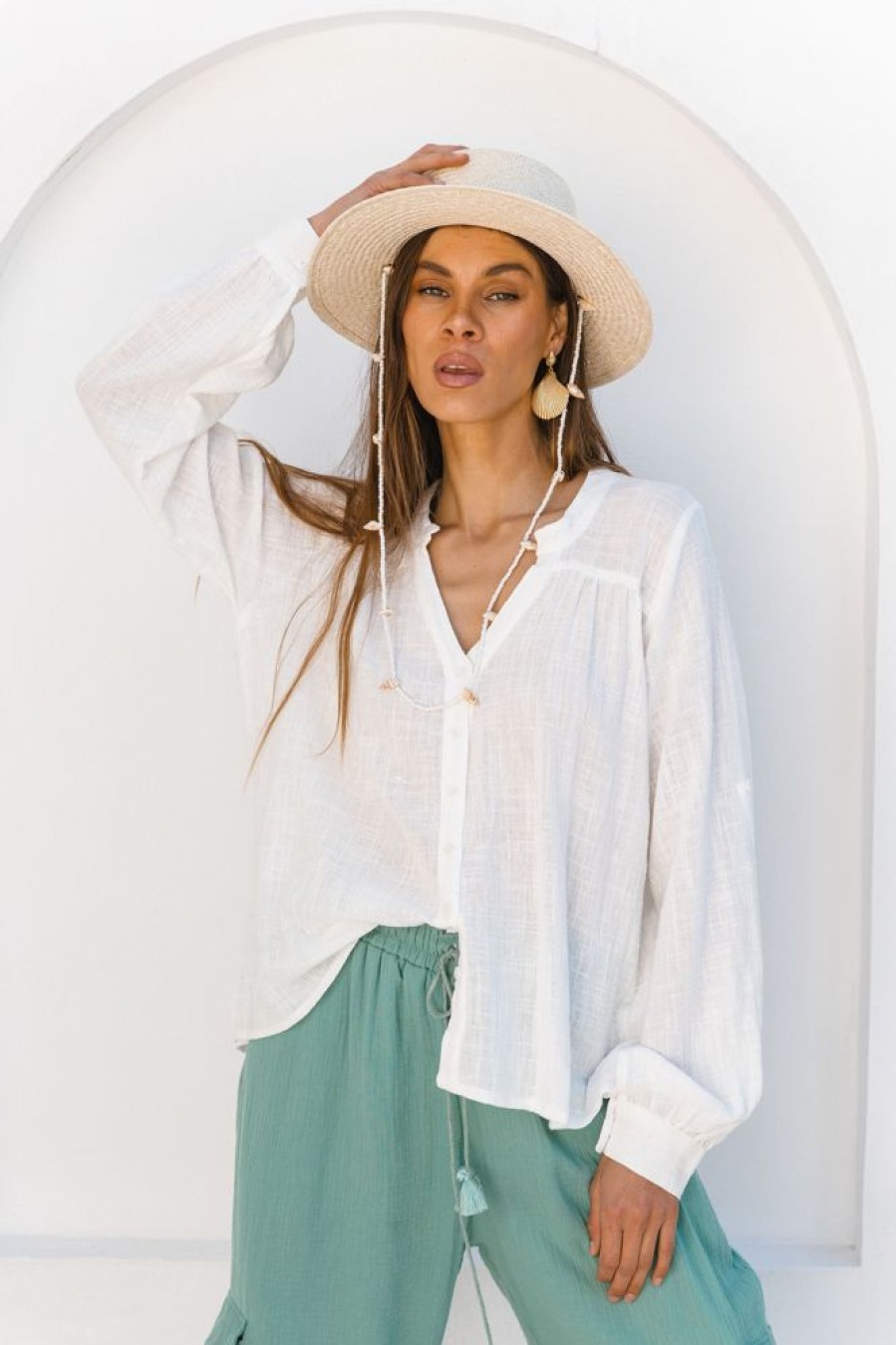 Fashion Cabo Gypsy Tops | Coastline Shirt - White