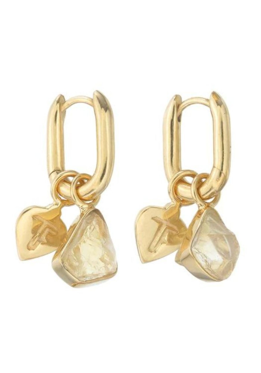 Accessories Tiger Frame Earrings | Tiger Frame Rough Gem Oval Hoops-Citrine