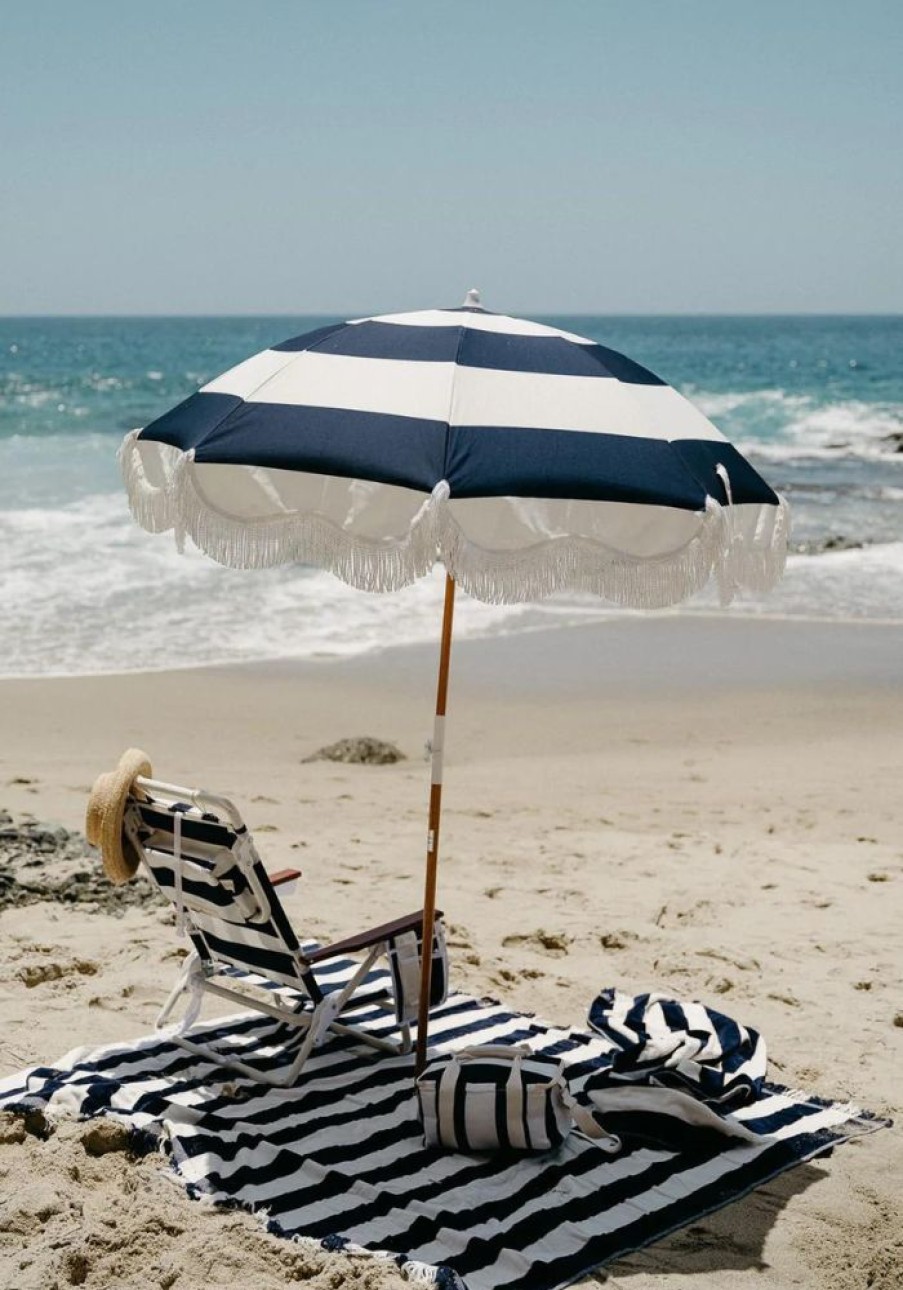 Accessories Business & Pleasure Co Beach Towels + Umbrellas | Holiday Beach Umbrella- Navy Capri Stripe