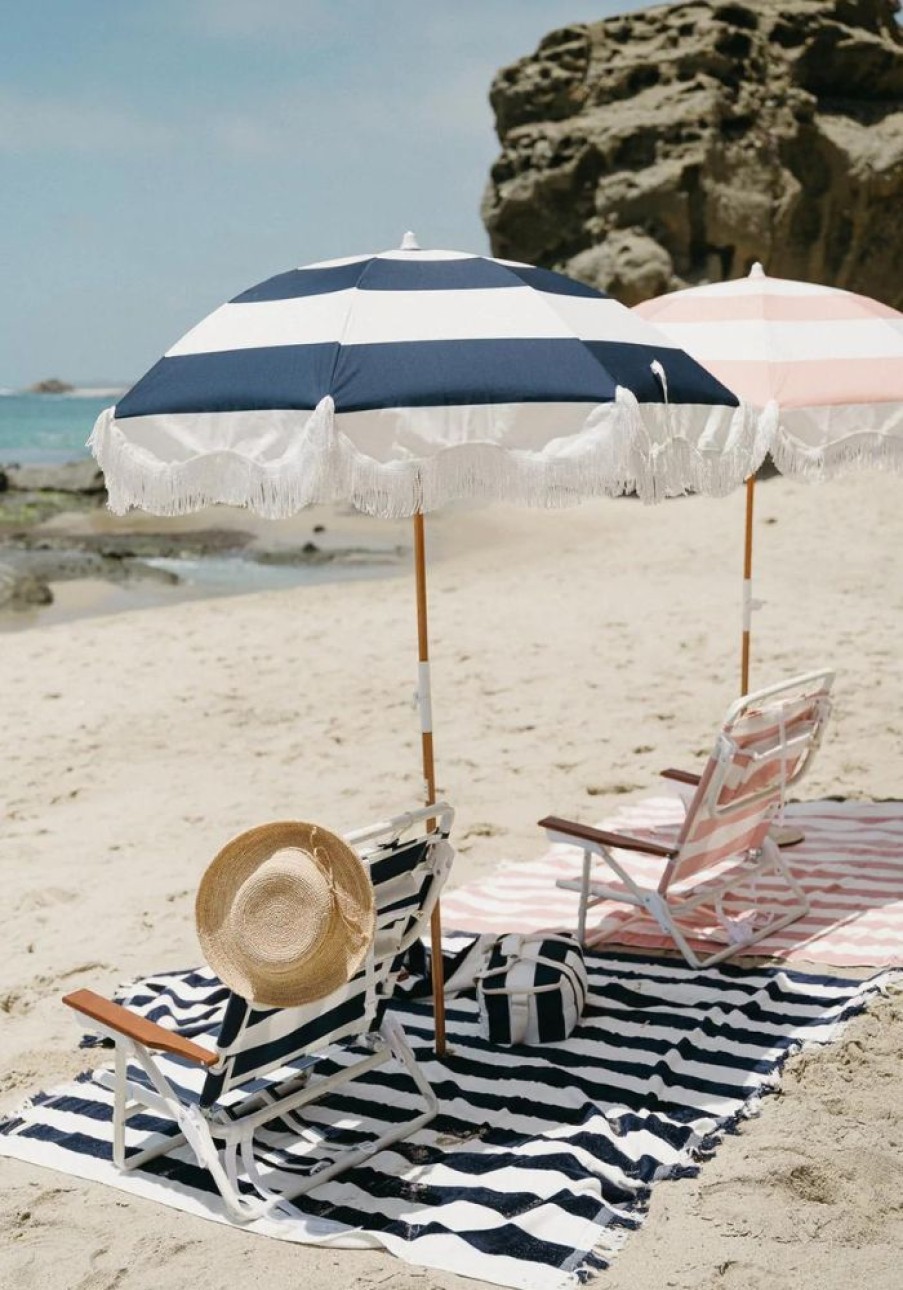 Accessories Business & Pleasure Co Beach Towels + Umbrellas | Holiday Beach Umbrella- Navy Capri Stripe