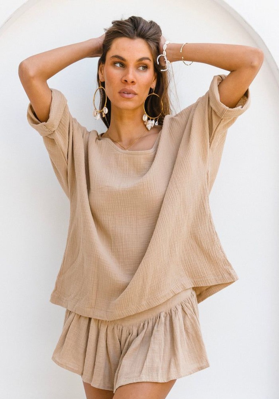 Fashion Cabo Tops | Slouchy Oversized Top - Almond