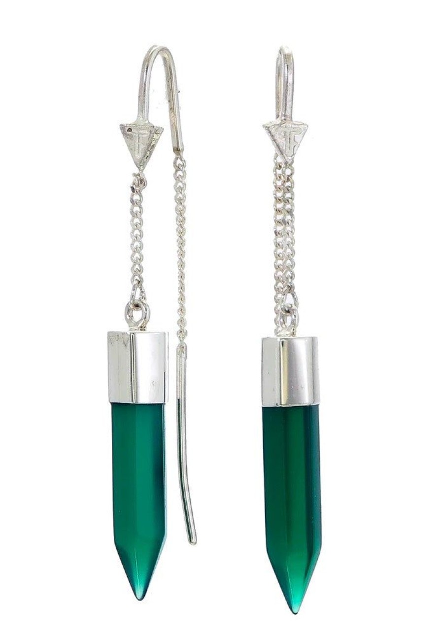 Accessories Tiger Frame Silver Jewels | Tiger Frame Silver Crystal Pull Through - Green Onyx