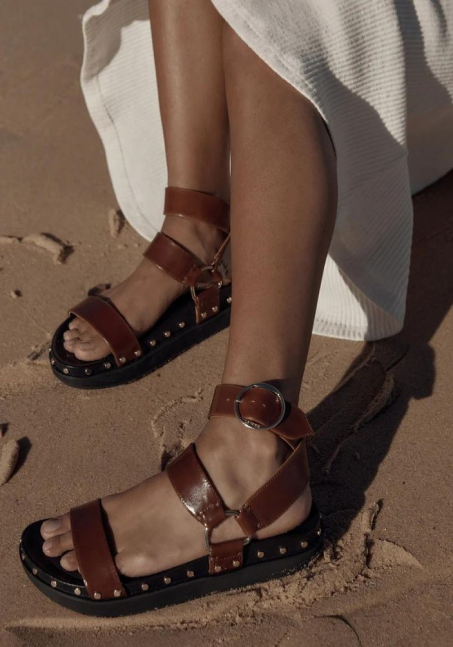 Accessories LA Tribe Sandals & Slides | Studded Sandals- Cognac