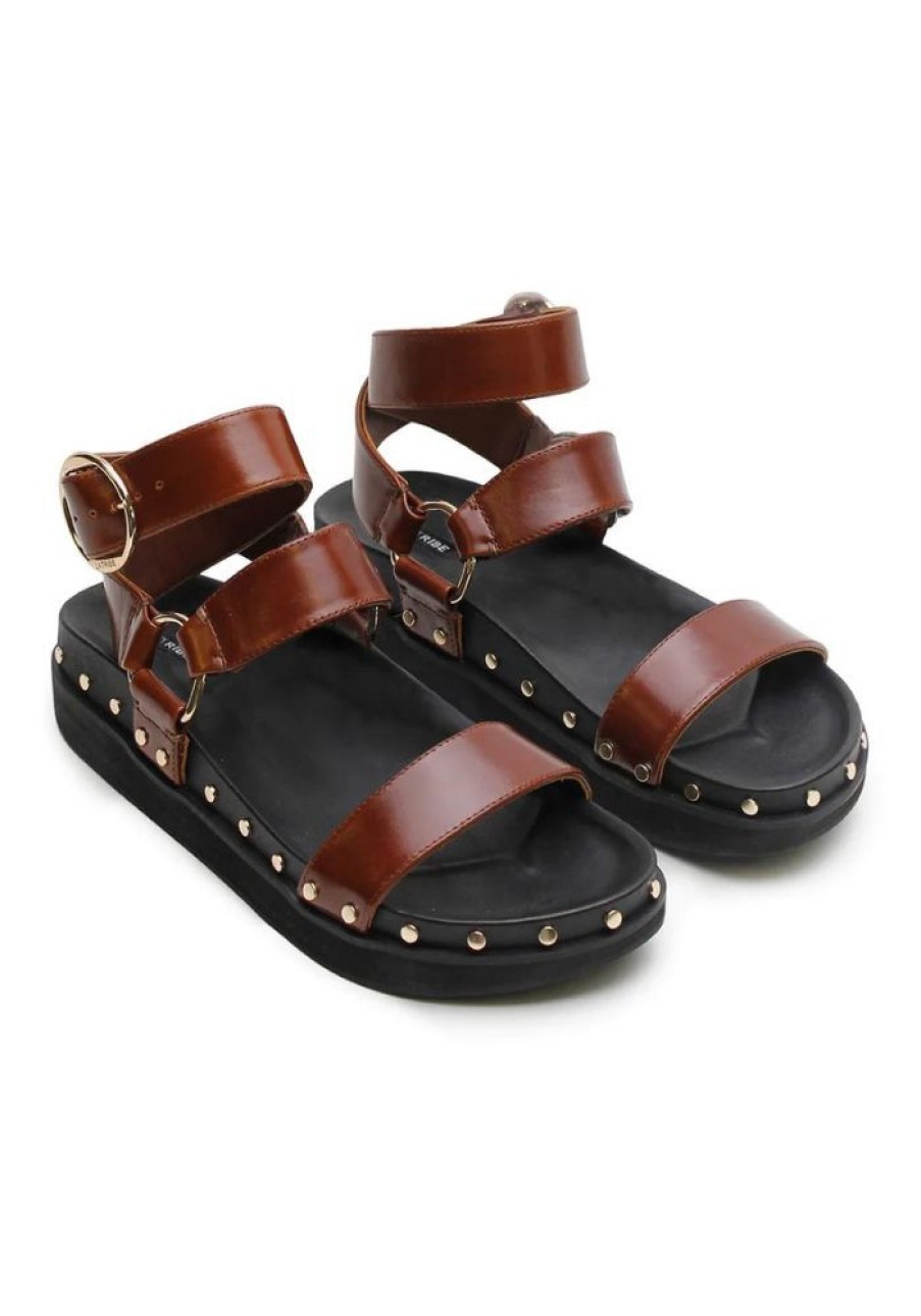 Accessories LA Tribe Sandals & Slides | Studded Sandals- Cognac